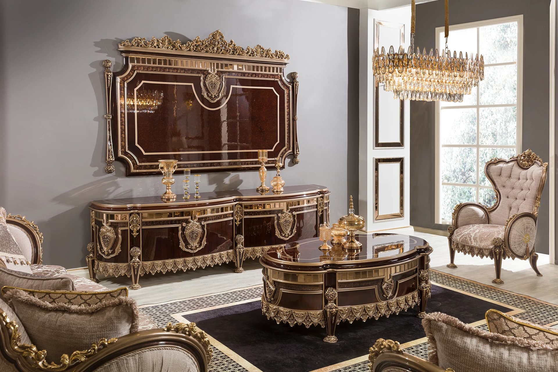 Hunkar Walnut Sofa Set 2